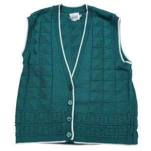 Vintage 80s Leslie Fay Haberdashery Teal Green Texture Knit Sweater Vest Women M